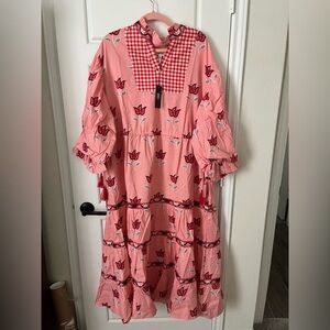NWT Printfresh 1X Coconut Cafe Dress - Tulip Bloom - French Pink - 100%cotton